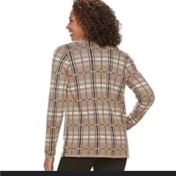 Croft & Barrow sweater - beige/black/white plaid open front cardigan - Picture 2 of 9